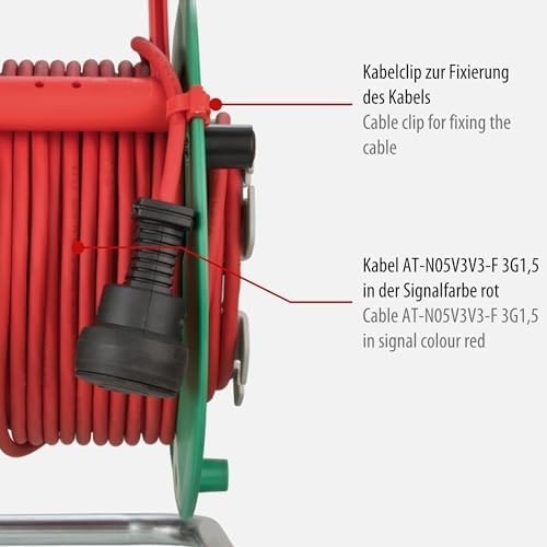 Menashop Metrashop Garant G Bretec IP44 Bahçe Kablo Makarası (Çim Biçme Makinesi Için Kablo Makarası, 38 + 2 M Kablo, Kırmızı, Özel Plastik, Dış Mekanda Kısa Süreli Kullanım, Almanya'da Üretilmiştir)