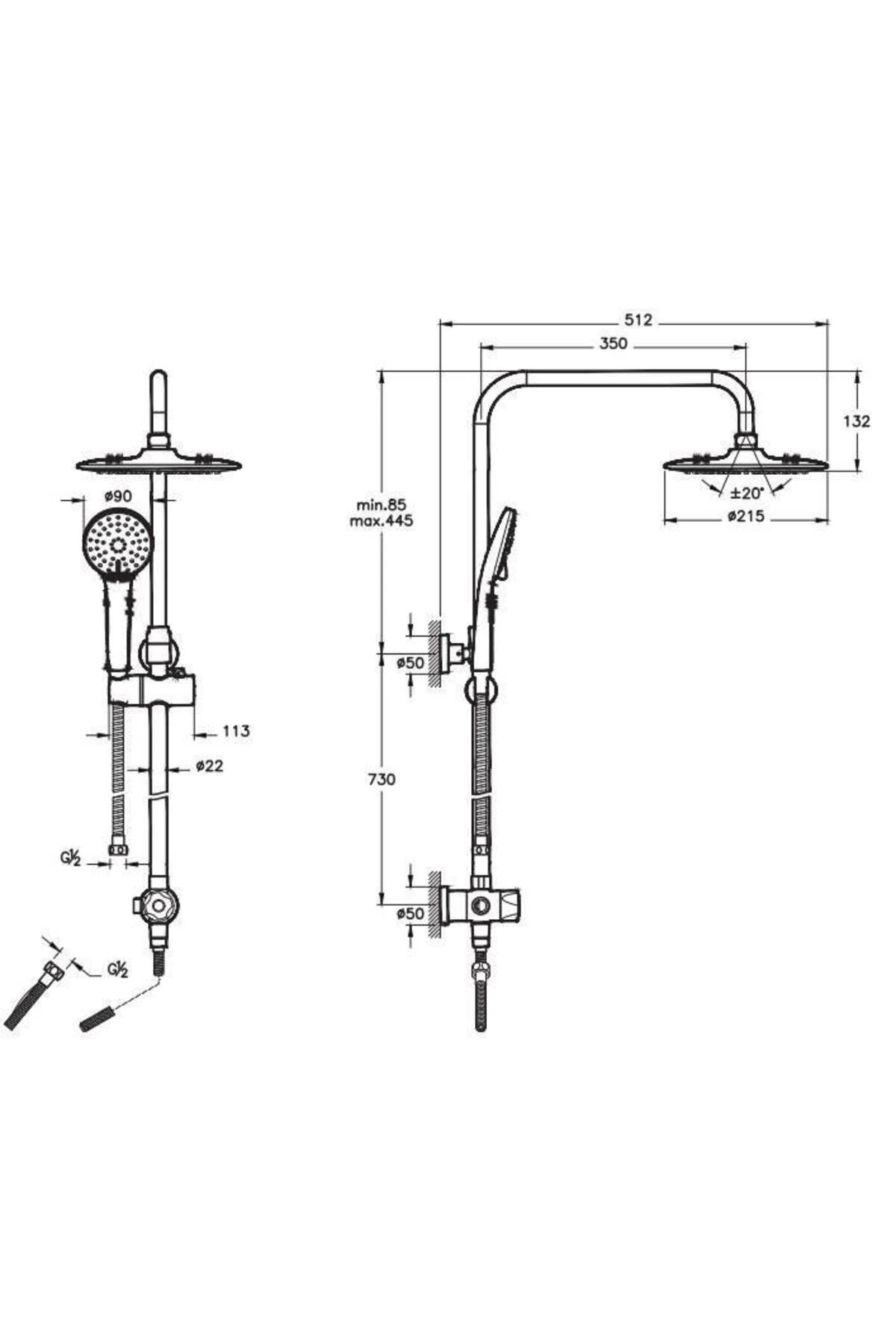 3c Duş Sistemi A45786 + Solid S Banyo Bataryası Set