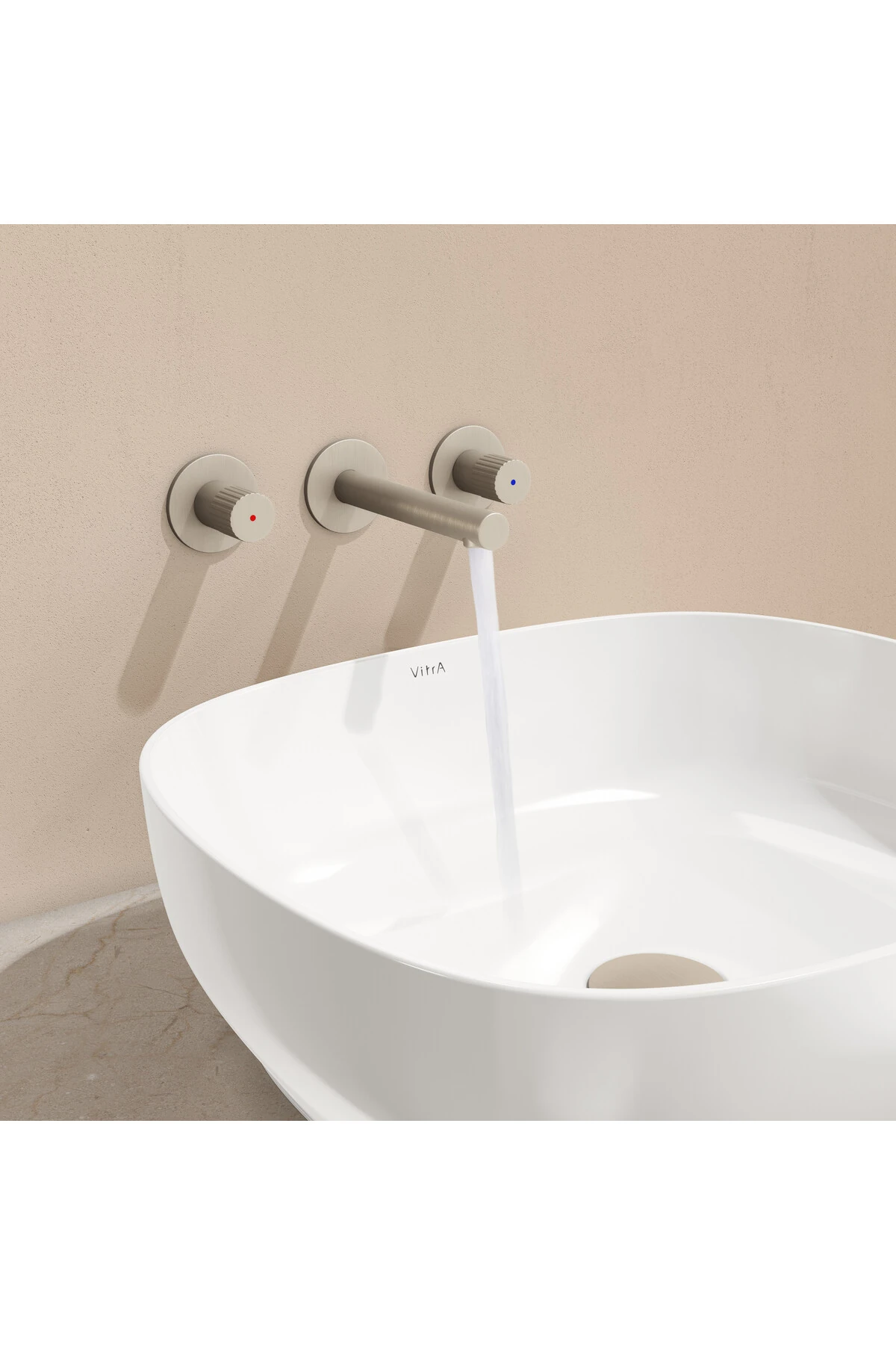 Origin A4258234 Ankastre Lavabo Bataryası, 3 Rozetli, Sıva Üstü, Fırçalı Nikel