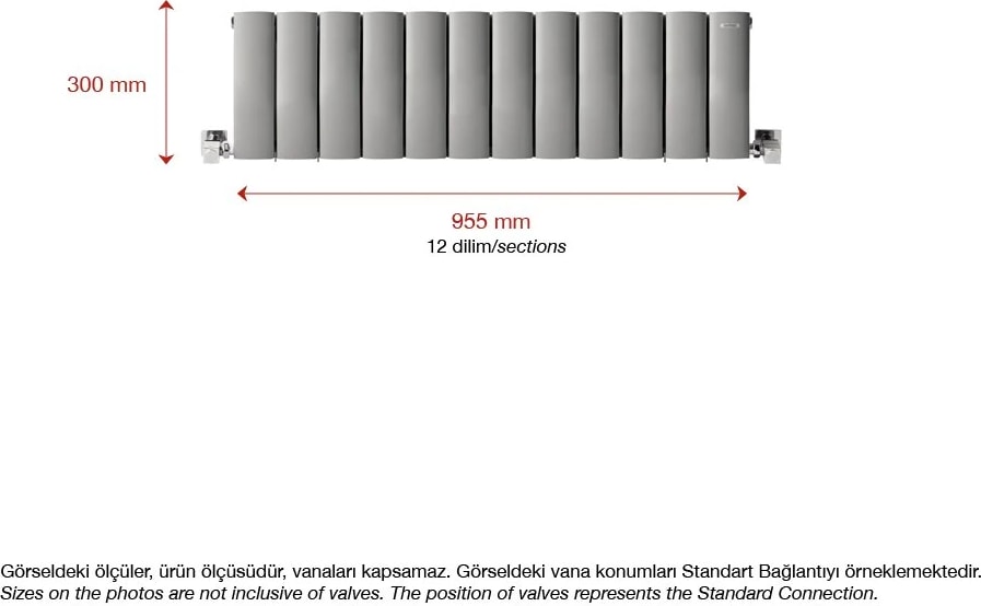 300X955MM Yatay Alüminyum Radyatör Dekoratif Tasarım Gümüş Gri Lilac