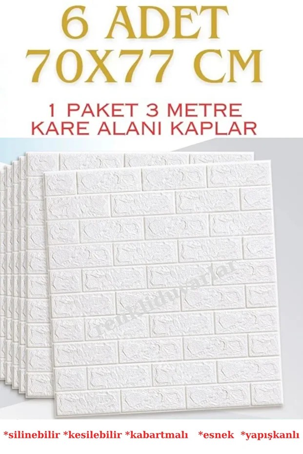 Yapışkanlı Sünger Beyaz Tuğla Duvar Kağıdı Kaplama Paneli 70x77 cm 6 Adet