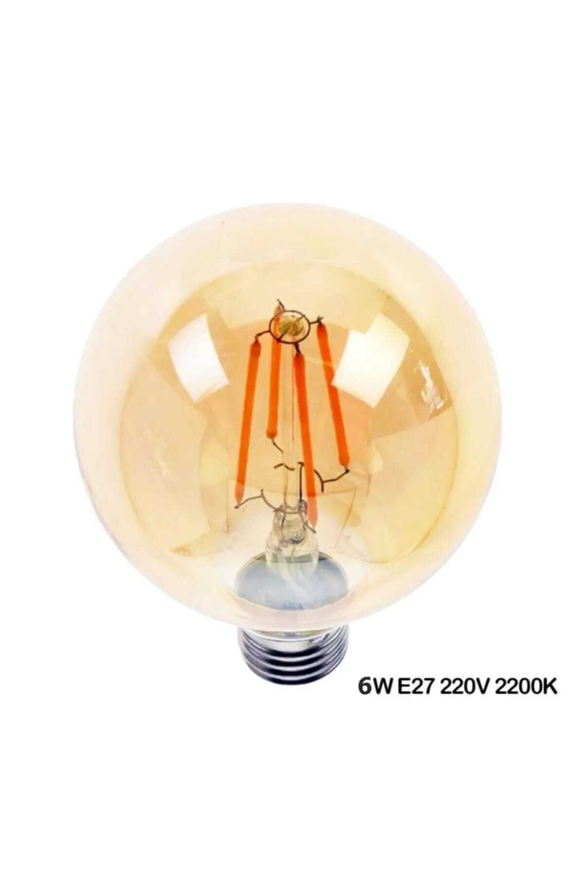6 Watt Rustik Led Ampul G125 Glop Rustik Ampul E27 Duy Amber Renk Cam 2500K Sarı Işık