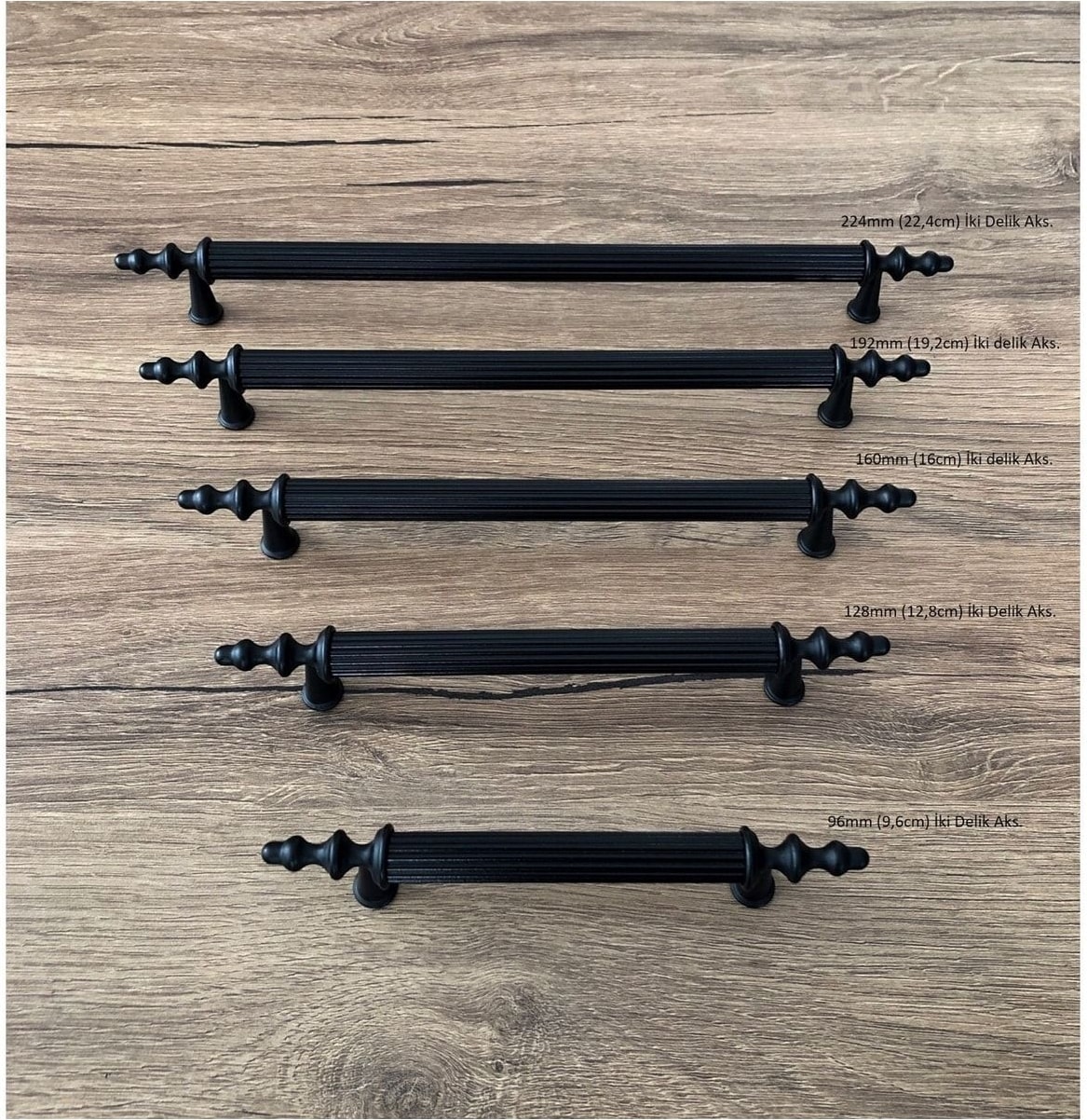 Mat Siyah Mobilya Dolap Mutfak Çekmece Kulpu 224MM (22,4cm) 5 Adet