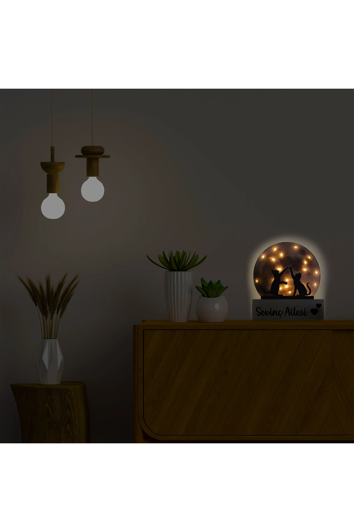 Led Işıklı Pleksi Dolunay Kişiselleştirilebilir Dekoratif Biblo Harvey Kediler Anahtar Askılığı