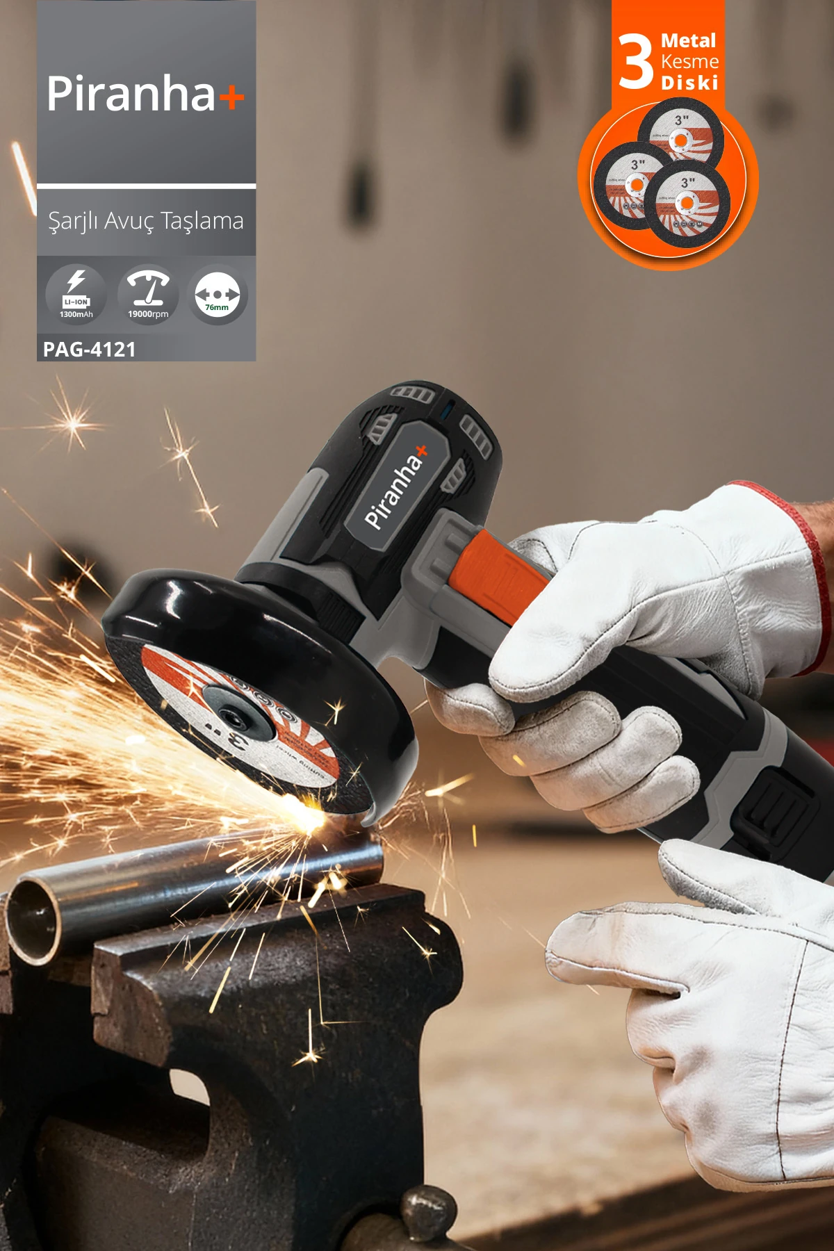 PAG-4121 Şarjlı Avuç Taşlama | 12V Güçlü Motor, 76 mm Disk, Kompakt ve Taşınabilir Tasarım