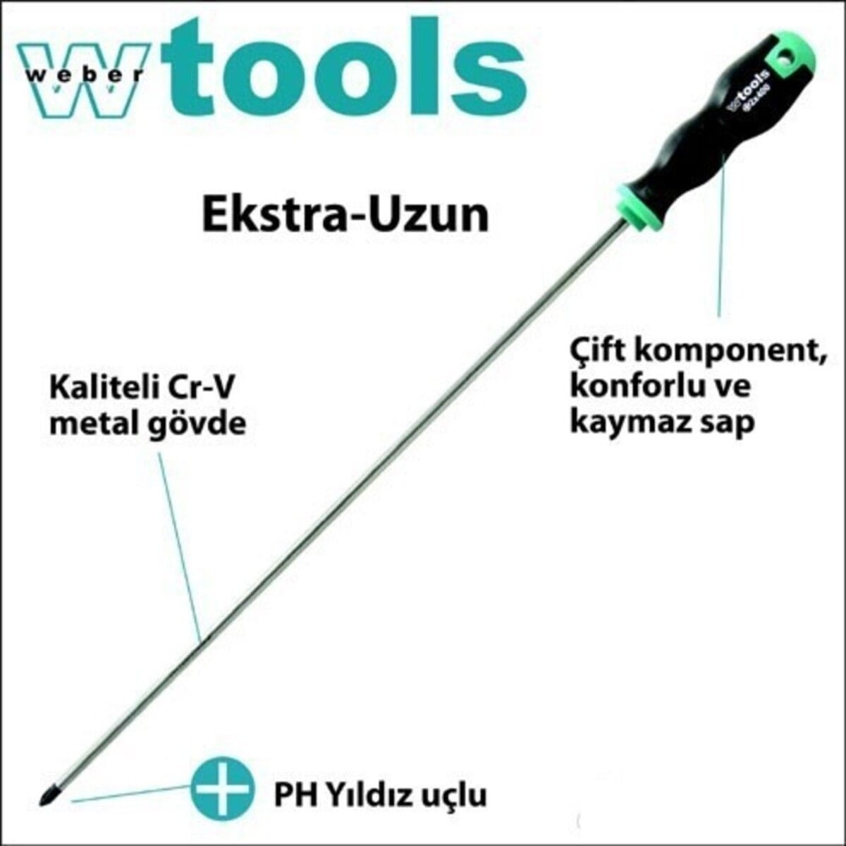 WEBER Tools Extra Uzun Yıldız Uçlu Tornavida Ph1 x 400 mm