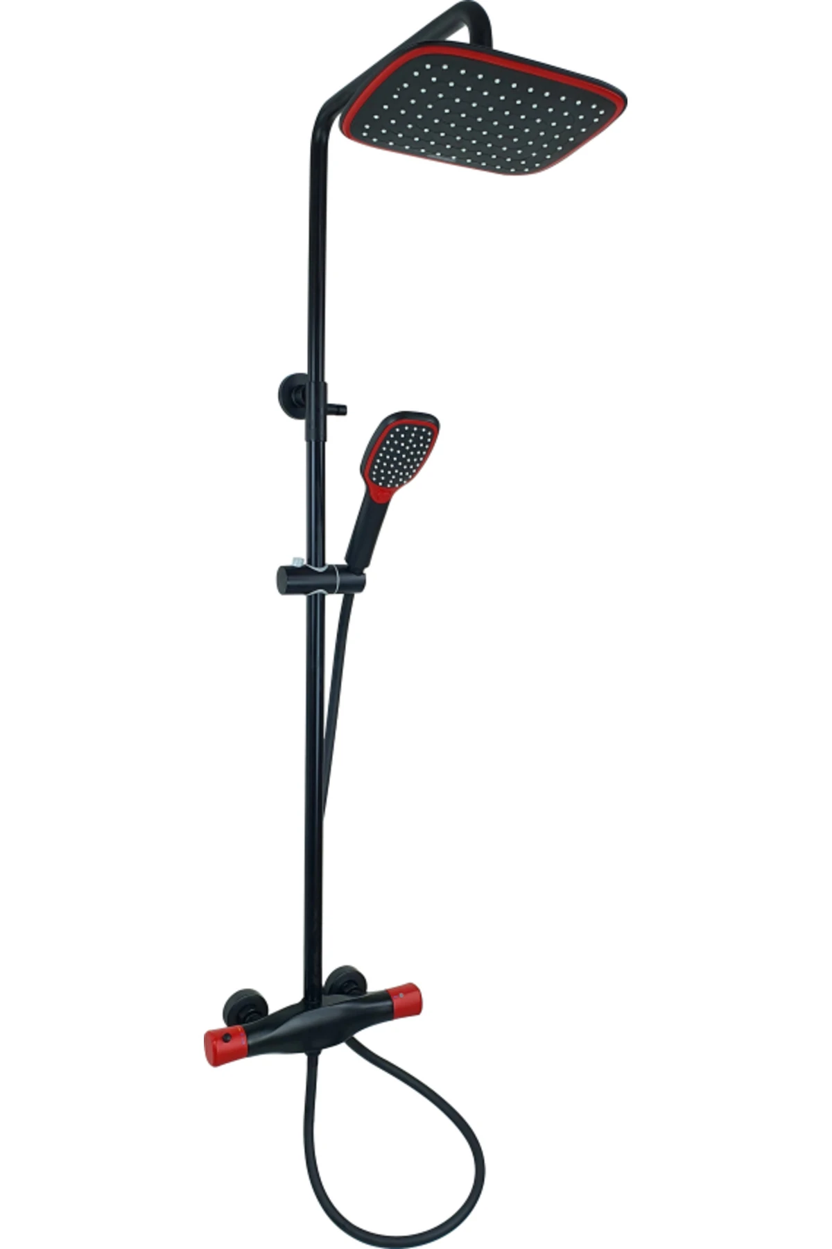 Pure Meridyen Mat Siyah Kırmızı Banyo Armatür / Duş Takımi Mbr-2021