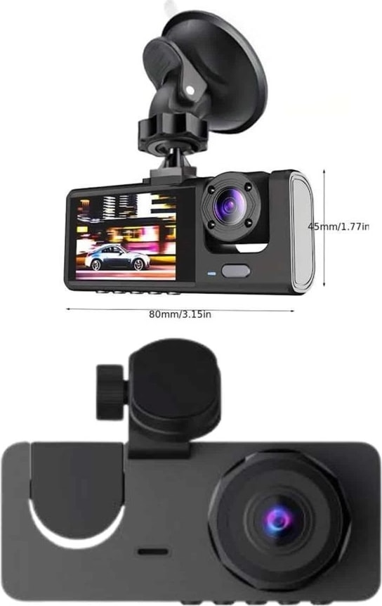 Yol Kayıt Araç Kamerası Hd Dvr 3 Kameralı 2.0in Ekranlı Ön Iç Arka