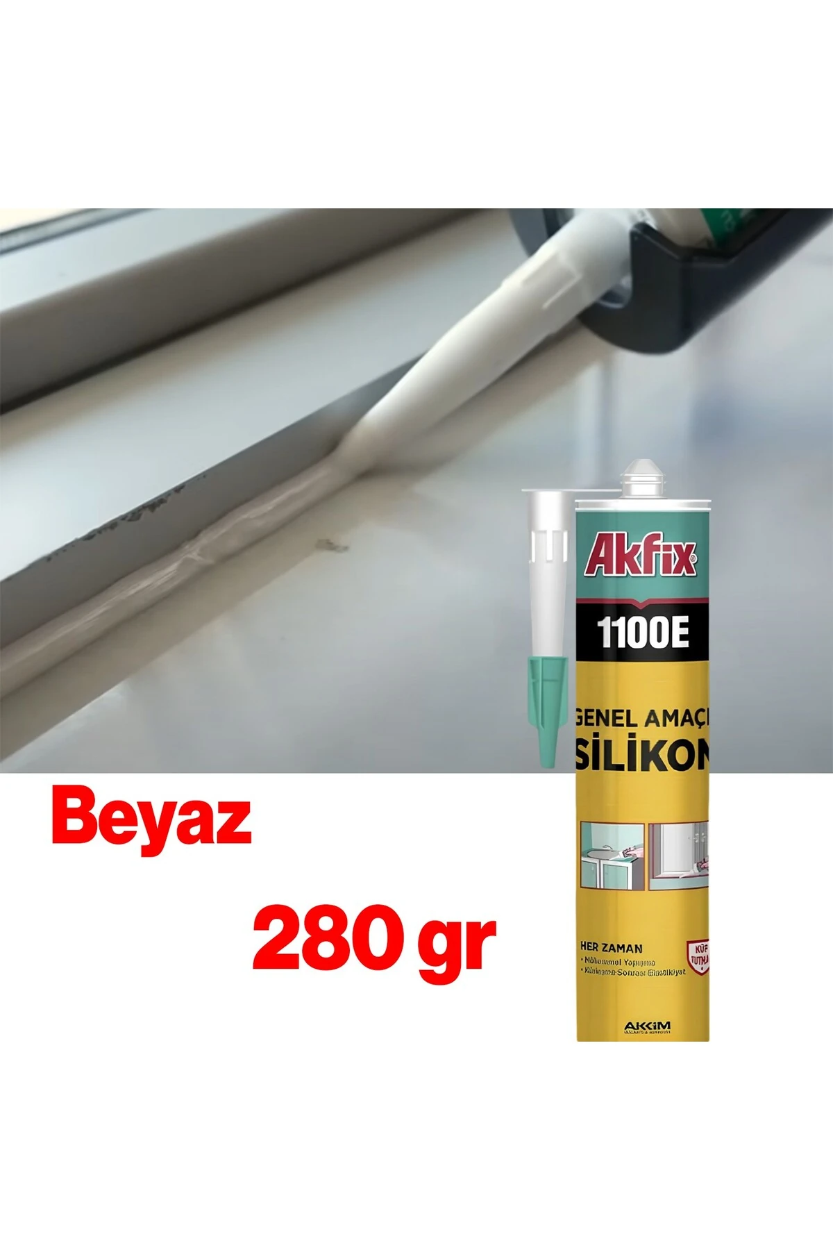 Beyaz Genel Amaçlı Silikon Yapıştırma Sızıntı Önleyici Dolgu Silikonu  1100E 280 gr 1 Adet