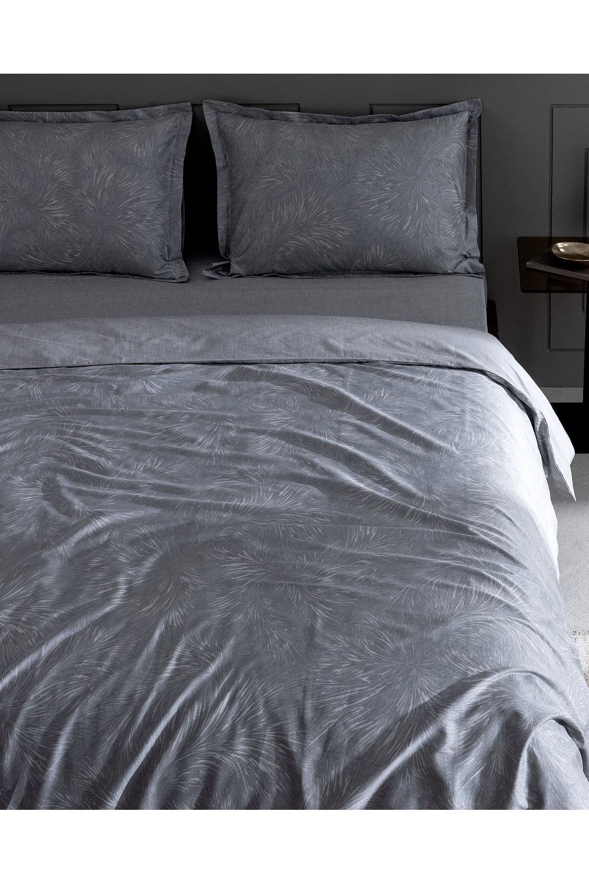 Vannes King Size %100 Pamuk Baskılı Saten Nevresim Takımı - Taş