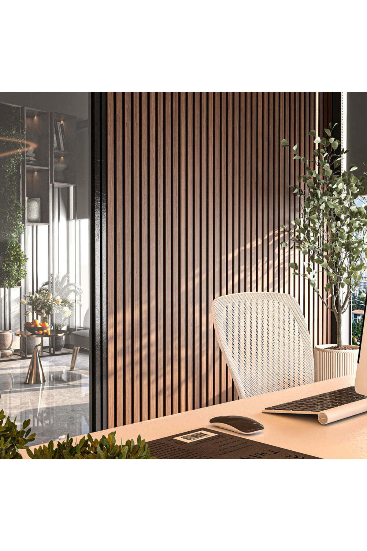 60x275 Cm Ceviz Plus Akustik Duvar Paneli / Mdf /4 Mm Keçe/ 8mm Çıta