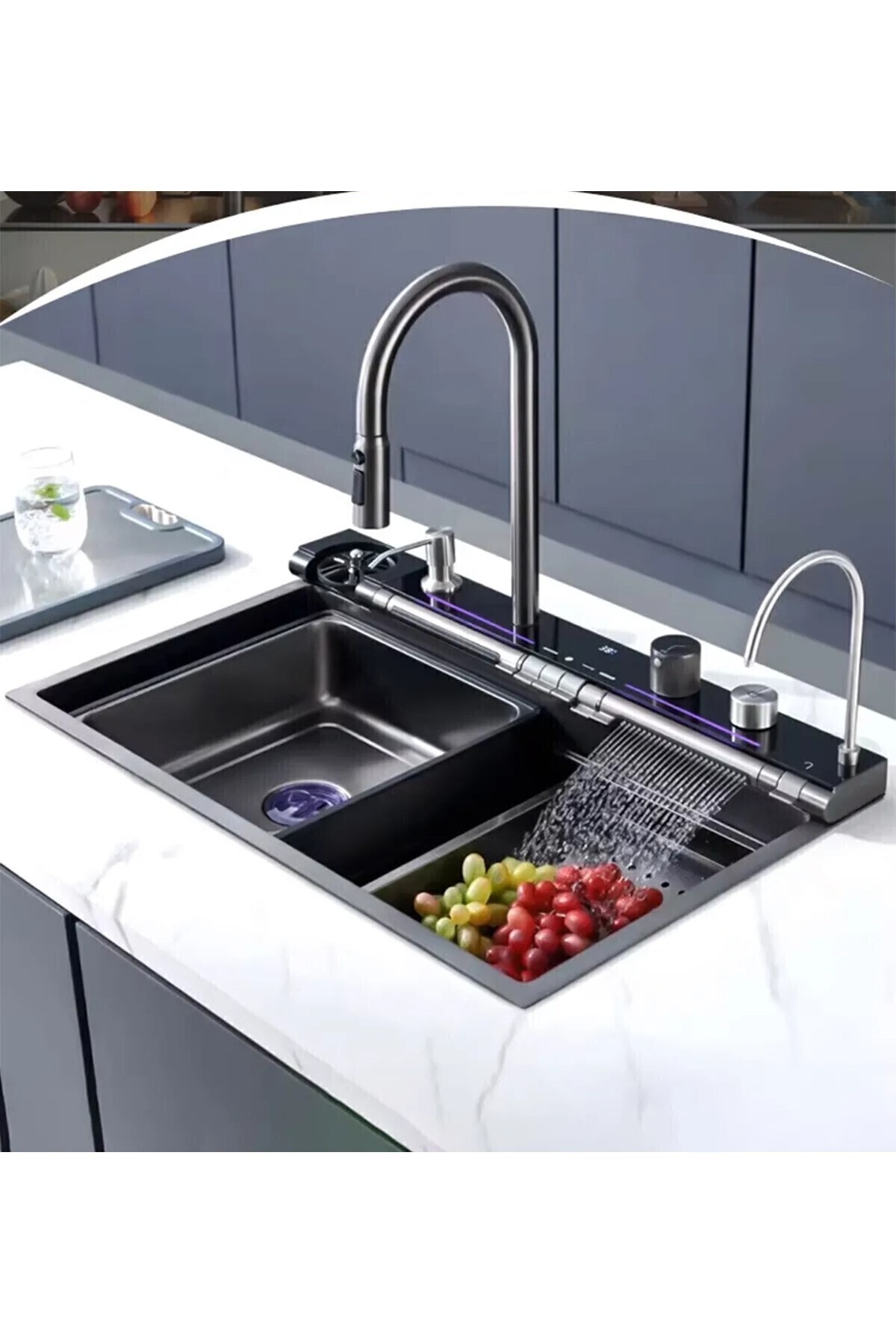 7 Tuşlu Akıllı Teknolojik Eviye Seti 304 Paslanmaz Yeni Model Fonksiyonel Mutfak Evyesi