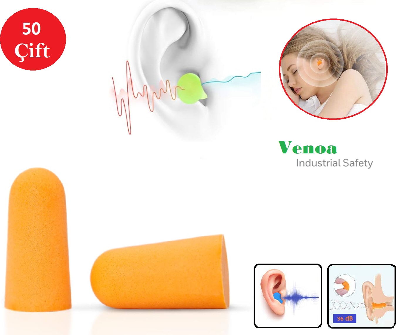 VSF100 Gürültü Ses Önleyici Kulak Tıkacı 50 Çift