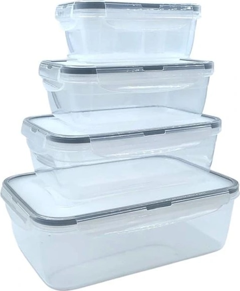 4&apos;lü Iç Içe Sızdırmaz Contalı Kilitli Kapaklı Plastik Erzak Saklama Kapları LC315 (5047)