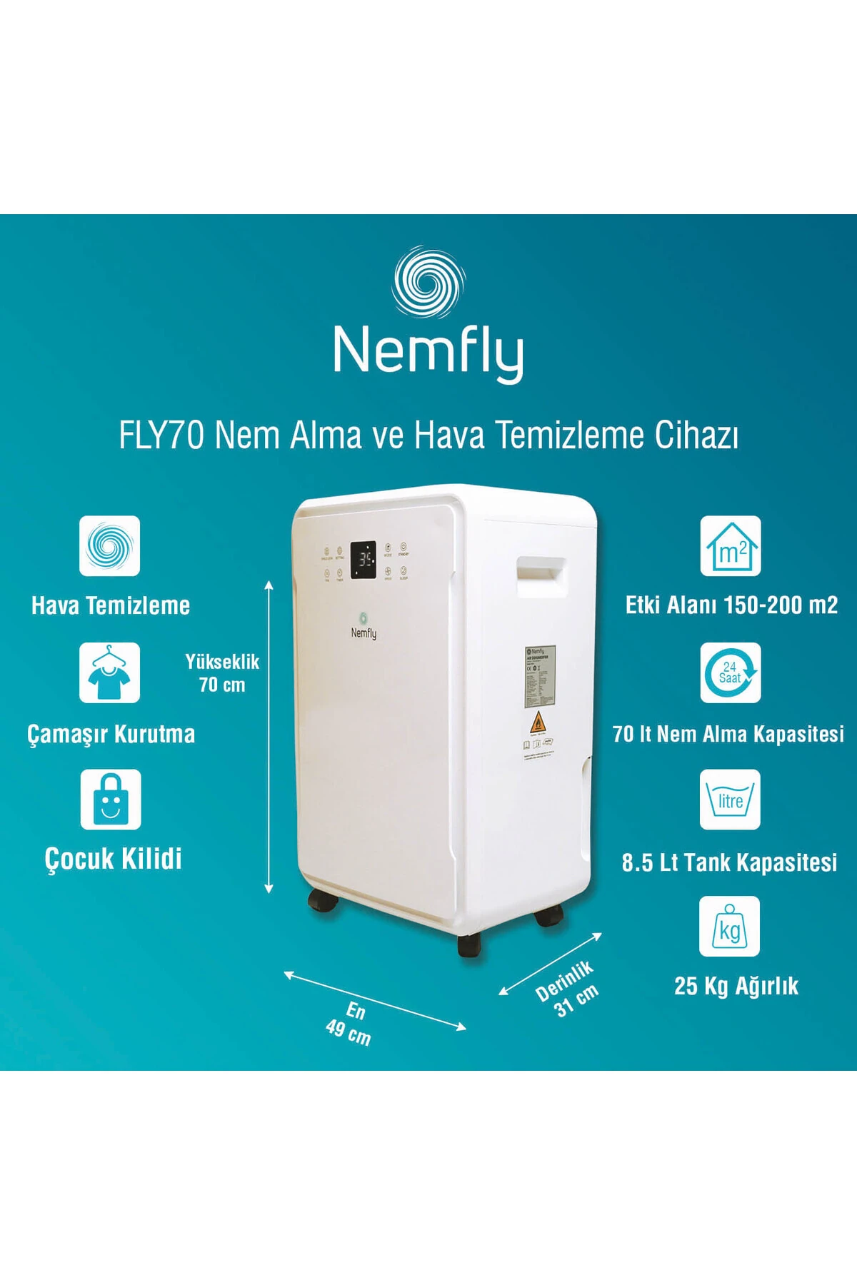 FLY70 Nem Alma ve Hava Temizleme Cihazı