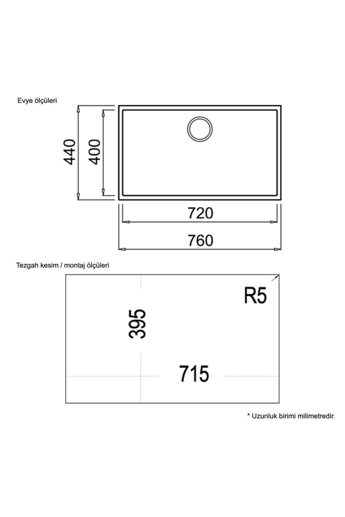 Square 72.40 Tg Brıght Cream Granit Evye, Tezgahaltı