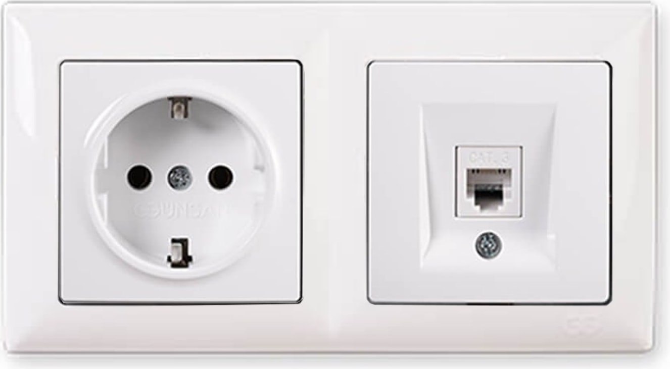 Visage Beyaz 2'li Set Topraklı Priz ve Telefon Nümeris Cat3 Set