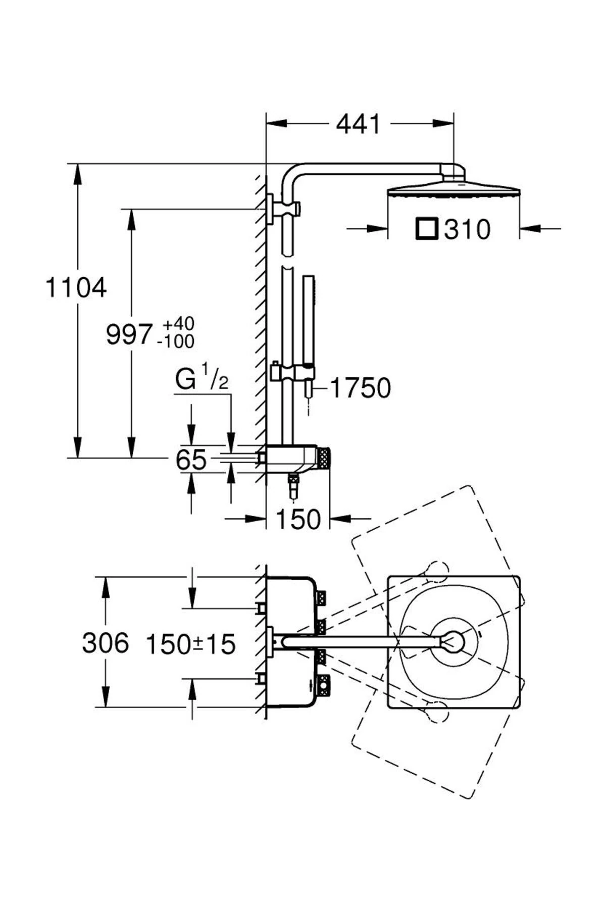 Euphoria Smartcontrol System 310 Cube Duo Duvara Monte Termostatik Bataryalı Duş Sistemi - 265