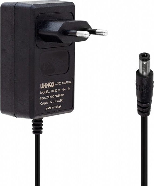 12 Volt - 2 Amper 5.5*2.5 Uçlu Plastik Kasa Priz Tip Adaptör Kutusuz Adaptör Siyah