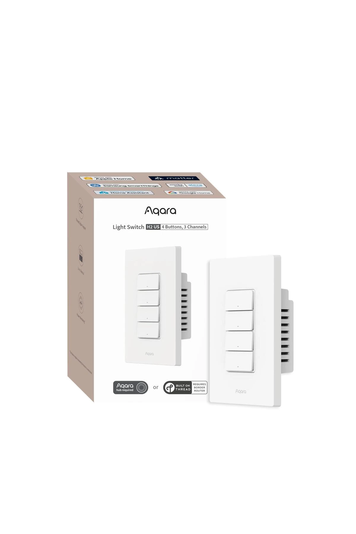 Akıllı Işık Anahtarı H2 (2'si 1 arada Nötr, 4 Düğme, 3 Kanal), Konu/Zigbee Protokolü, Akıllı E