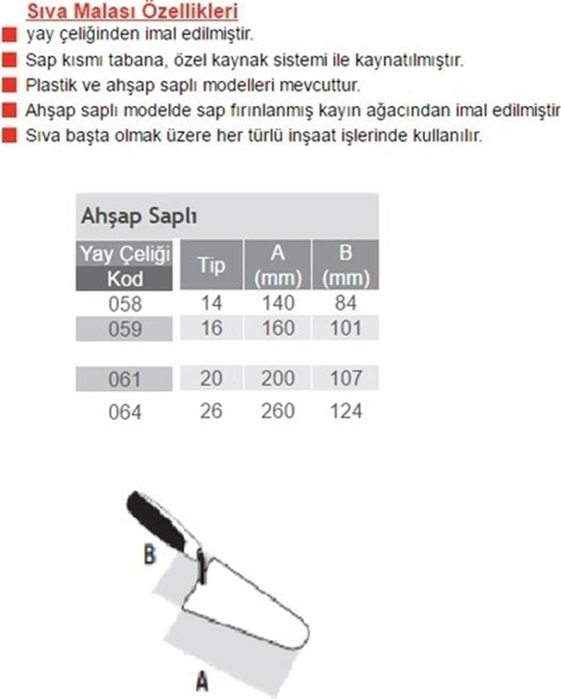 DEKOR Sıva Malası Ahşap Sap 20 cm