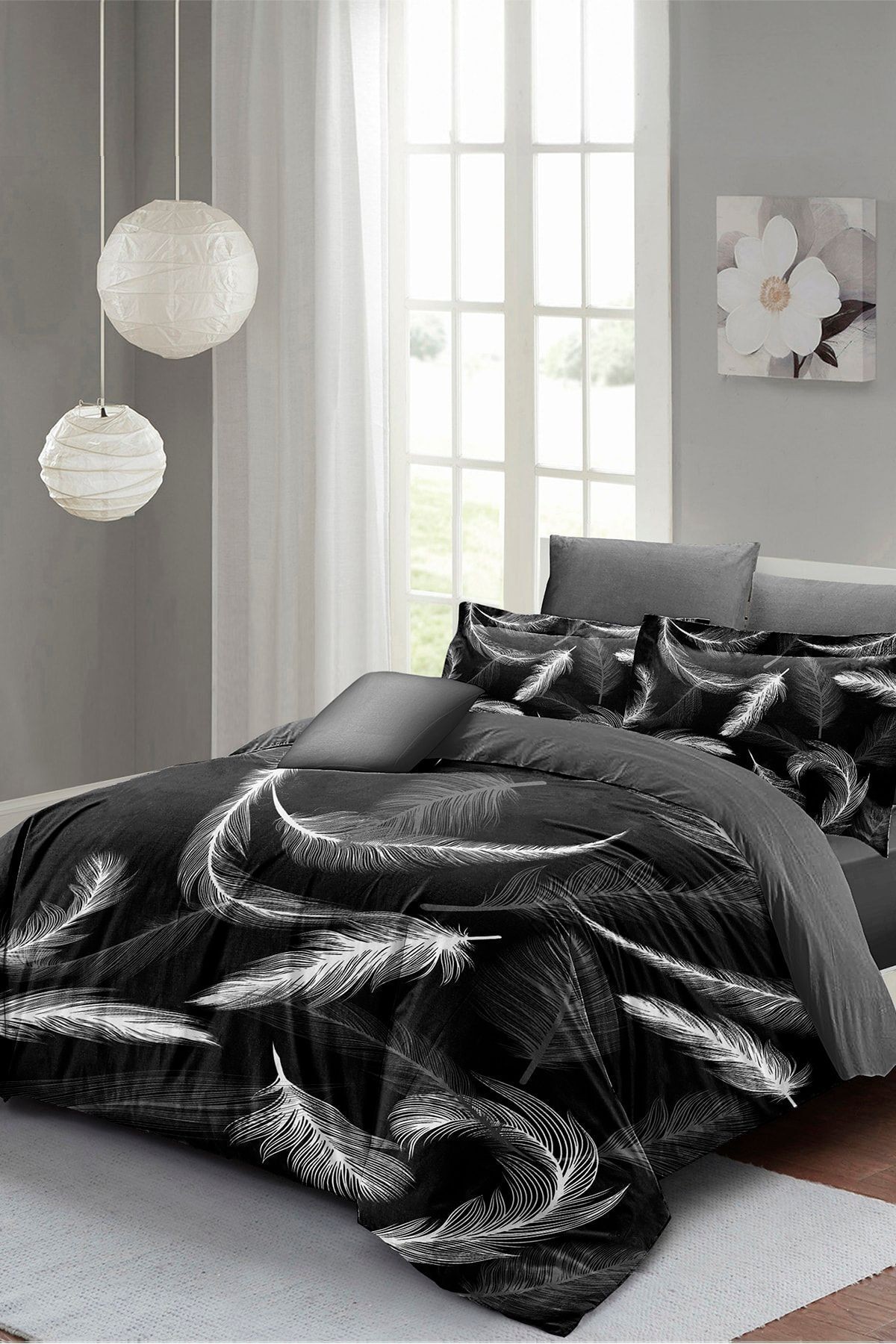 Nevresim Takımı Çift Kişilik 3d Pamuk Saten Dark Feather