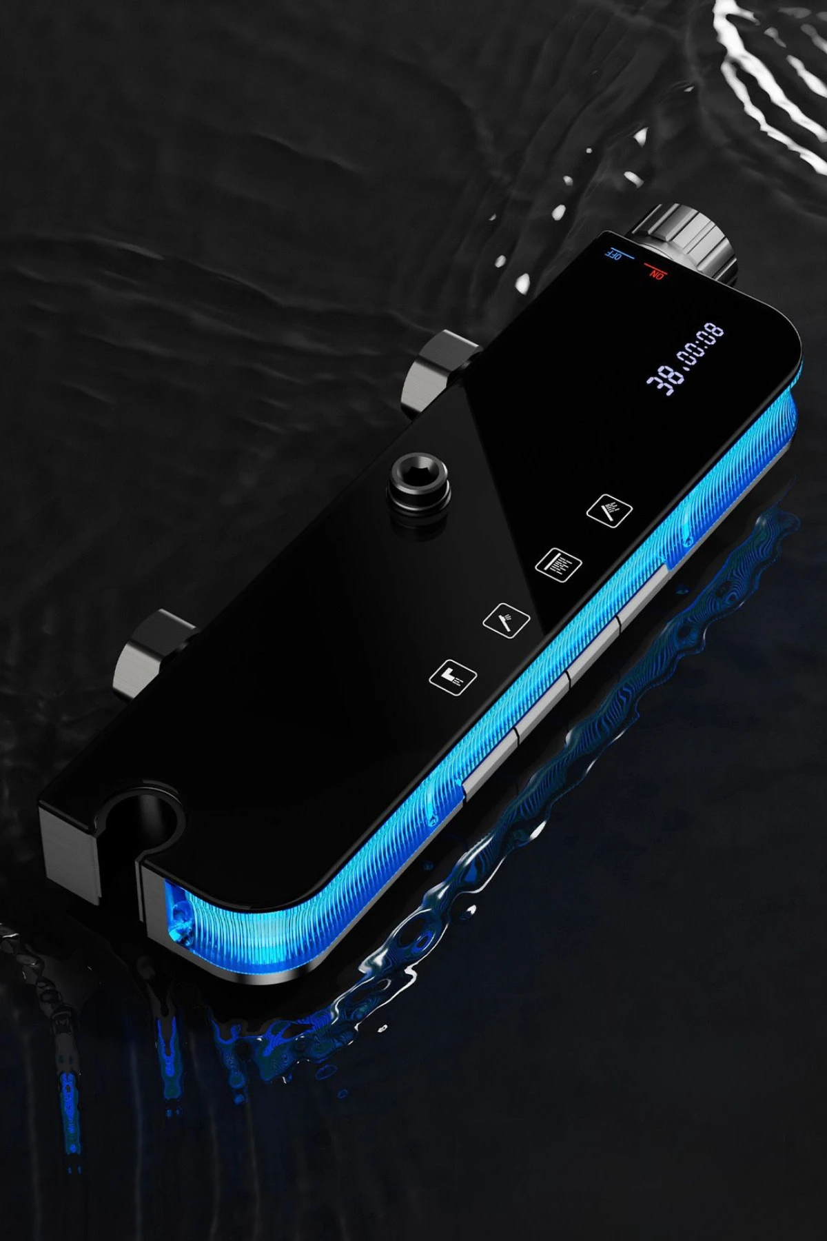 Aura-Dijital Led Göstergeli Piyano Tuşlu Termostatik Banyo Batarya Duş Sistemi Tepe Duş Seti