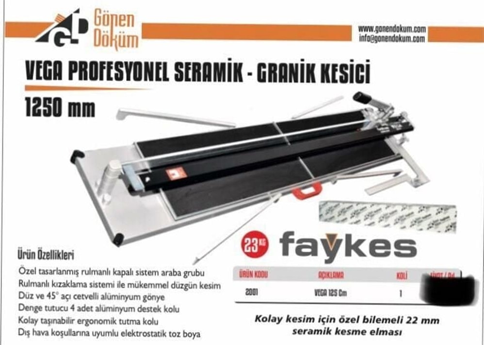 Faykes 125 cm Vega Profesyonel Seramik Granit Kesici