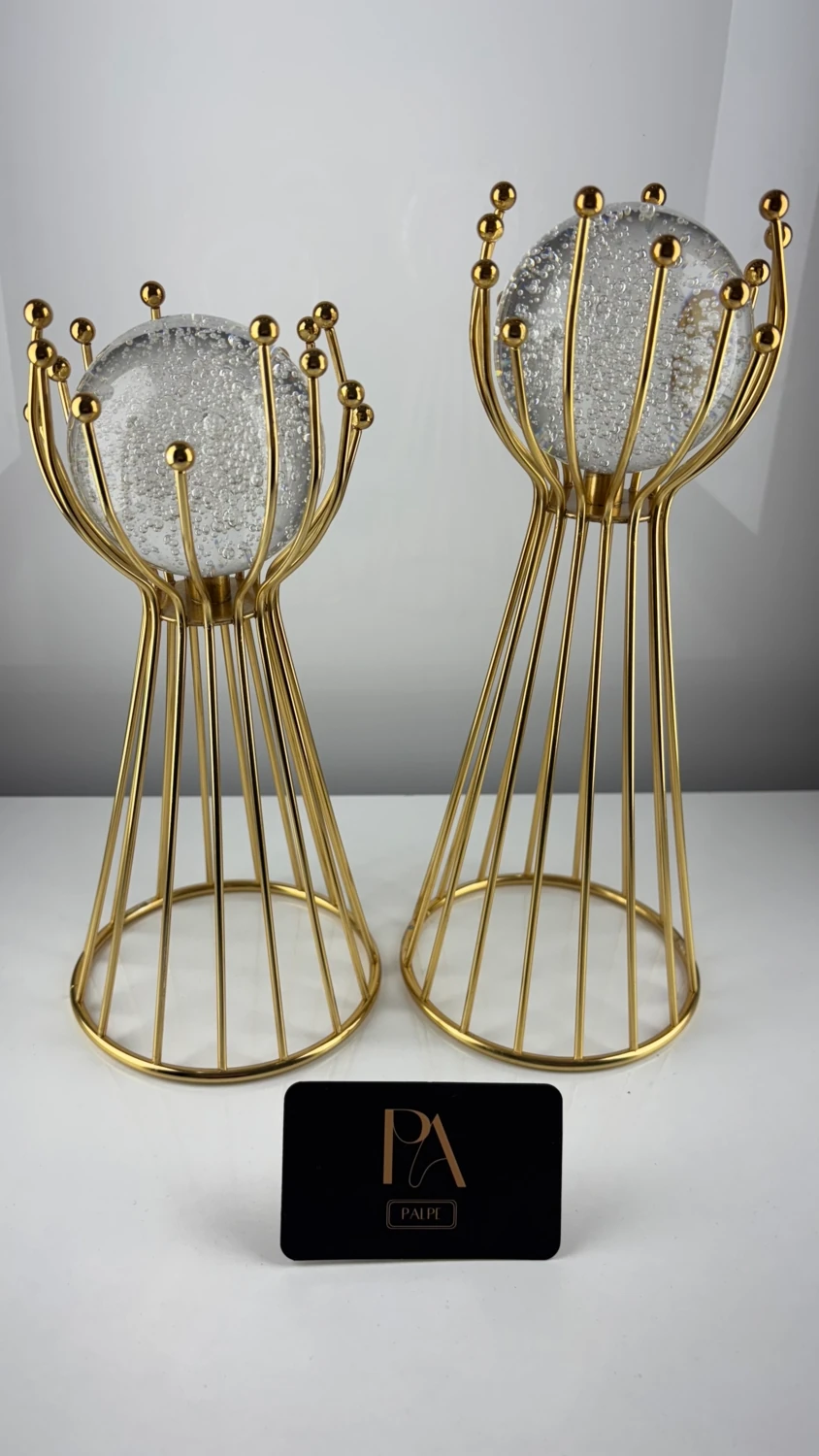 Gold Kabarcık Küre 2'li Metal Biblo Obje Ev Aksesuar Masa Konsol Orta Sehpa Dresuar Salon Ofis Dekor