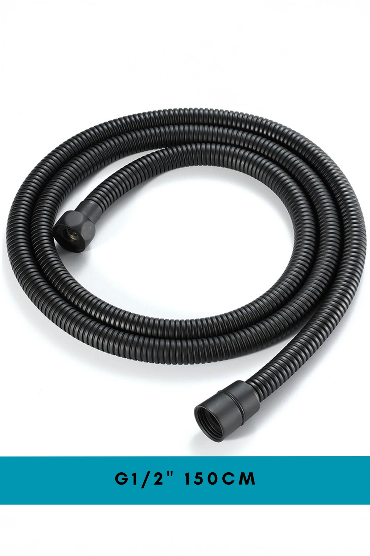 Banora Spiral Duş Başlığı Hortumu, Paslanmaz, G1/2" İçin Uygun Standart Bağlantı, 150 cm, Siyah