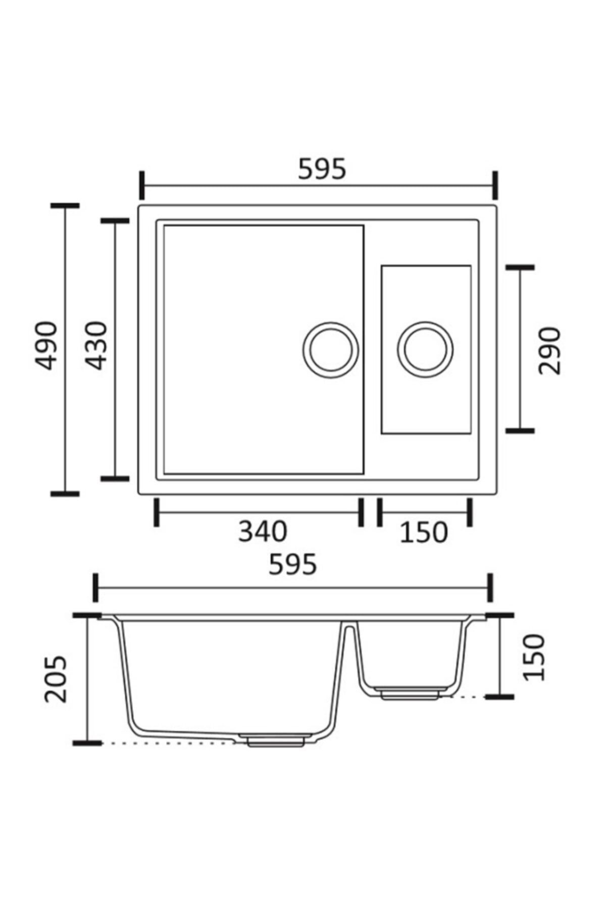 | | 1,5 Göz Beyaz 50x60 Cm Granit Evye Sifon