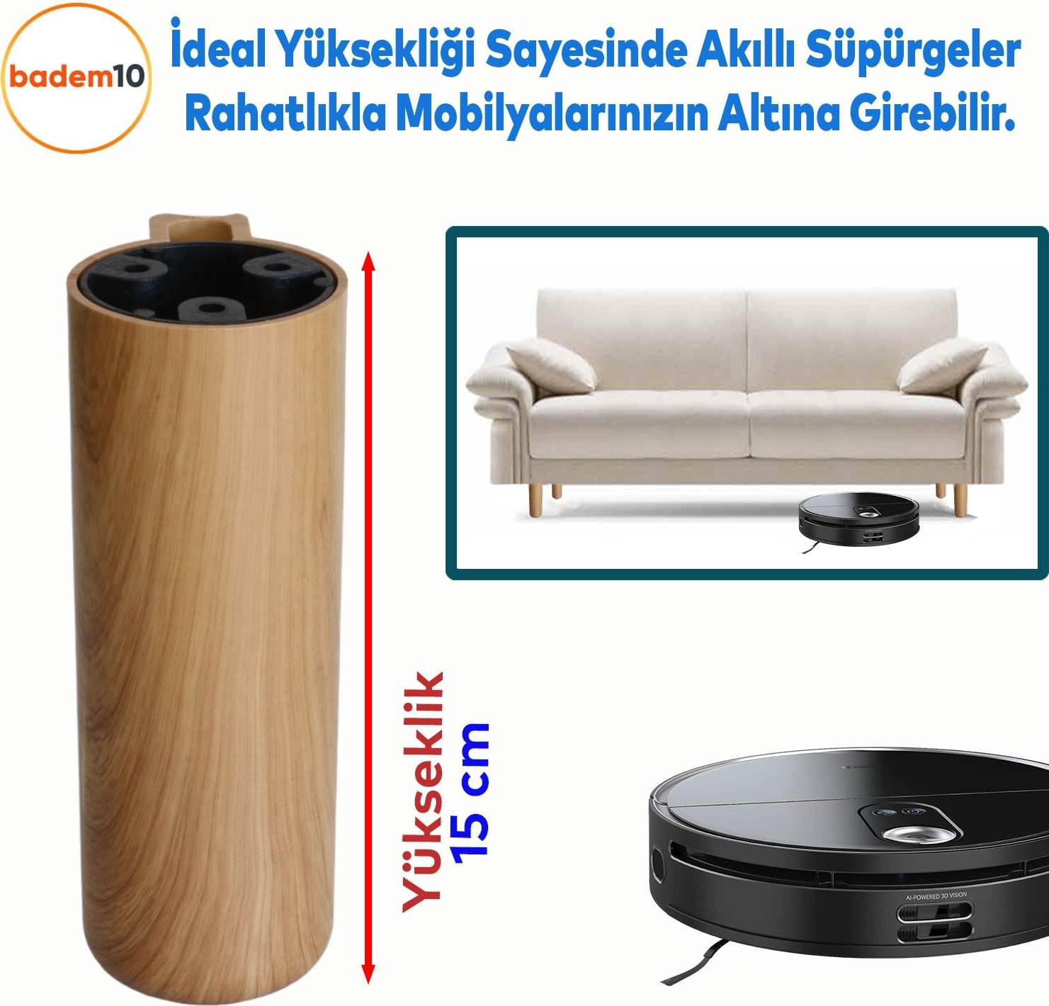 Kapsül Bohem Açık Ceviz 15 cm Mobilya Kanepe Koltuk Baza Yükseltici Yükseltme Ayağı Ayakları 4 Adet