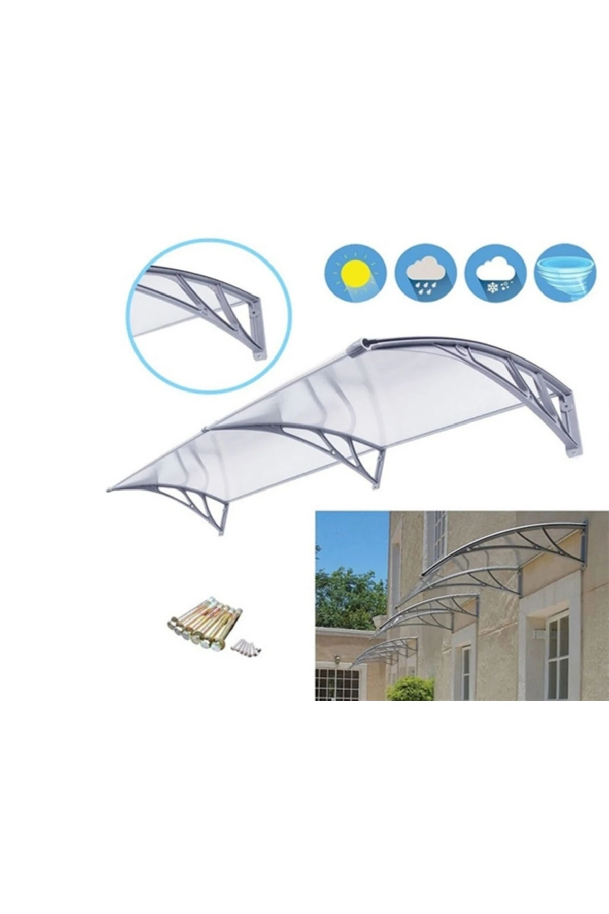 Kapı Pencere Üstü Pratik Sundurma 200 X 100 cm Gri