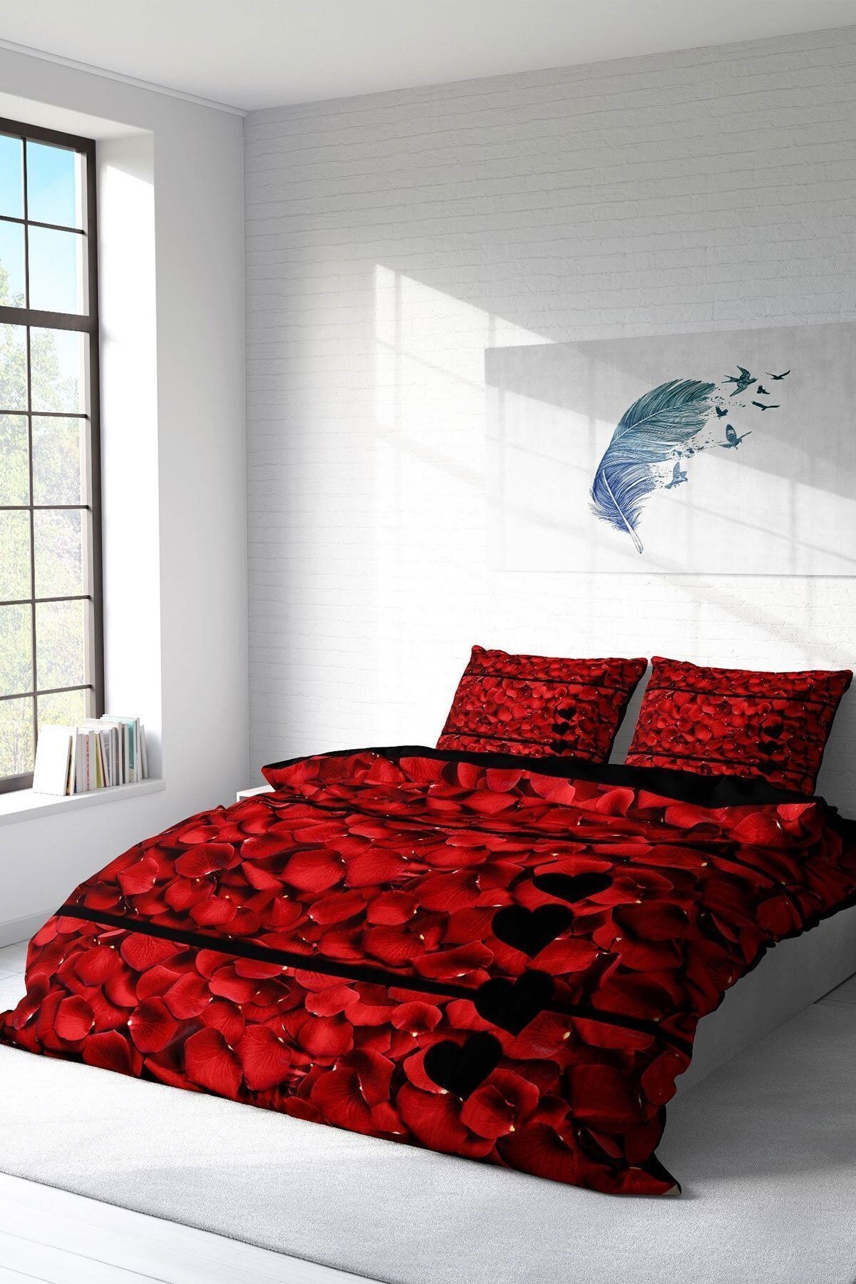 Kıng Sıze Rose Feather 3d Çift Kişilik Nevresim Takımı 220x240cm