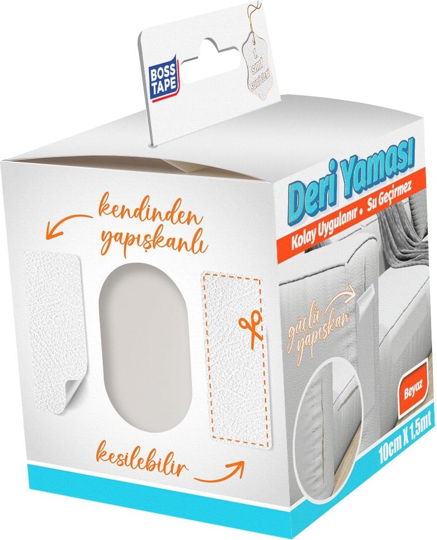 Yapışkanlı Deri Yaması Deri Koltuk Sandalye Yırtık Delik Onarım Beyaz EN:10CM Boy:1,5mt