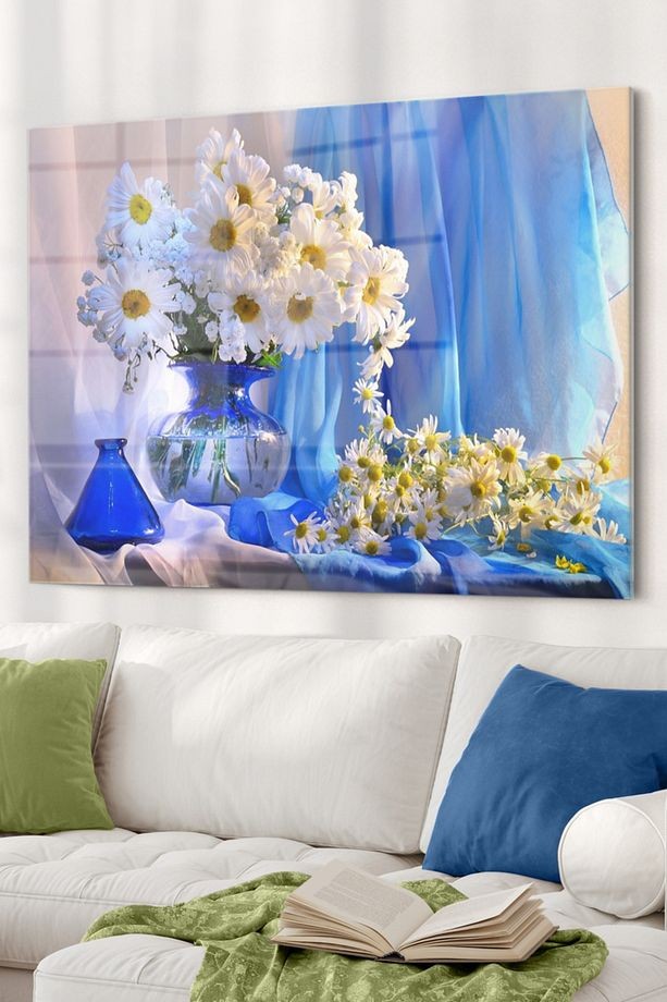 Vazo Ve Papatya | Çiçek Temalı Cam Tablo | 50x70 Cm