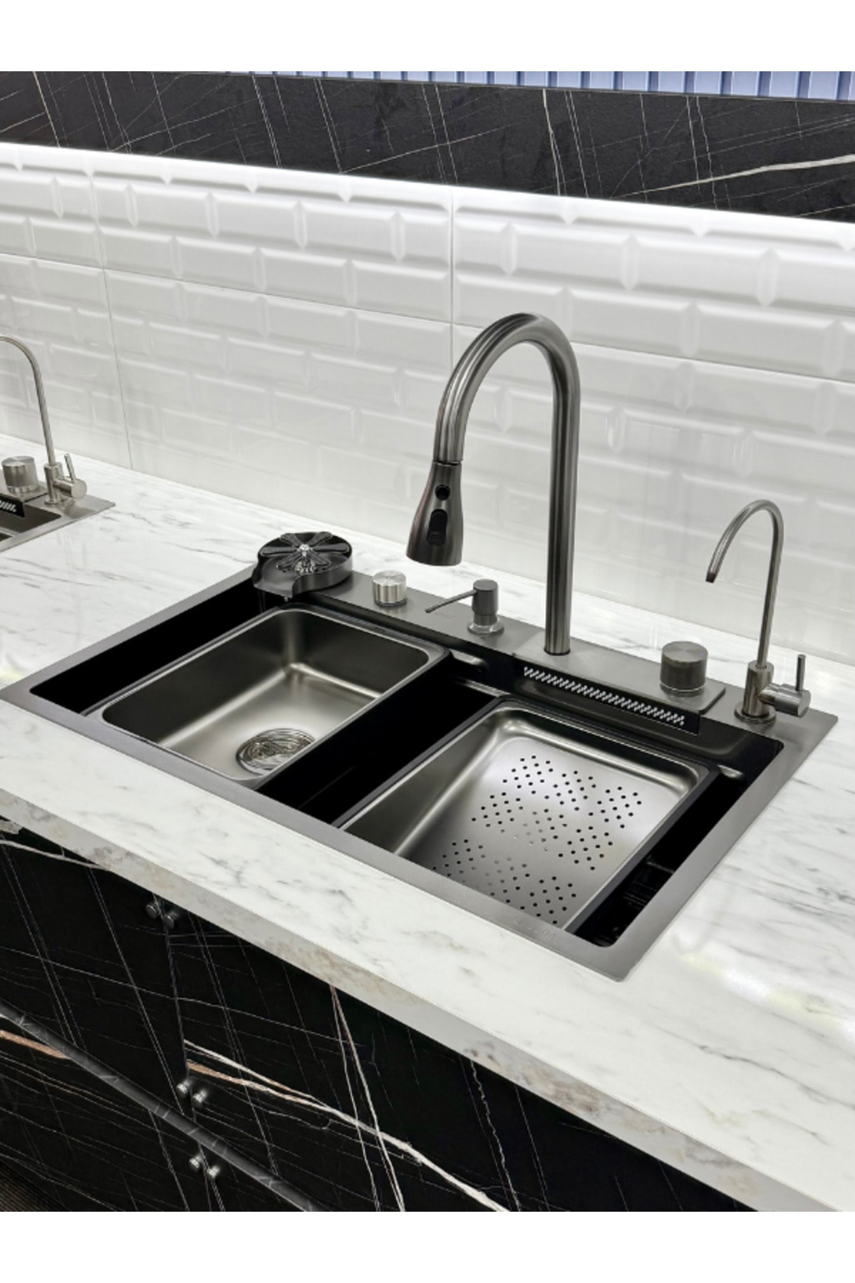 Mutfak Eviyesi Teknolojik Akıllı Evye Paslanmaz Çelik Bal Peteği Yüzey-Nano PVD kaplama-SİYAH