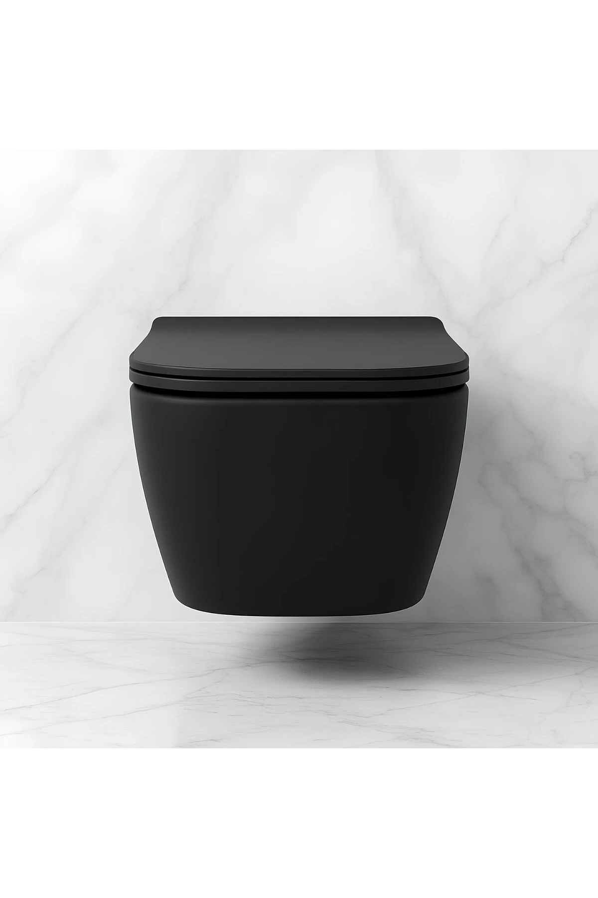 Luna Kanalsız Mat Siyah Asma Klozet LN5610S, Luna Mat Siyah Duroplast Yavaş Kapak