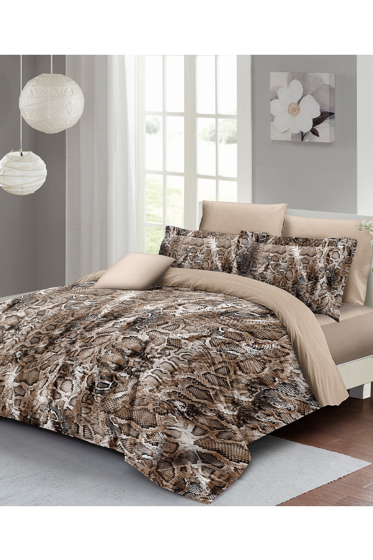 Kıng Sıze %100 Pamuk Saten Çift Kişilik Nevresim Takımı Wall Snake 220x240cm