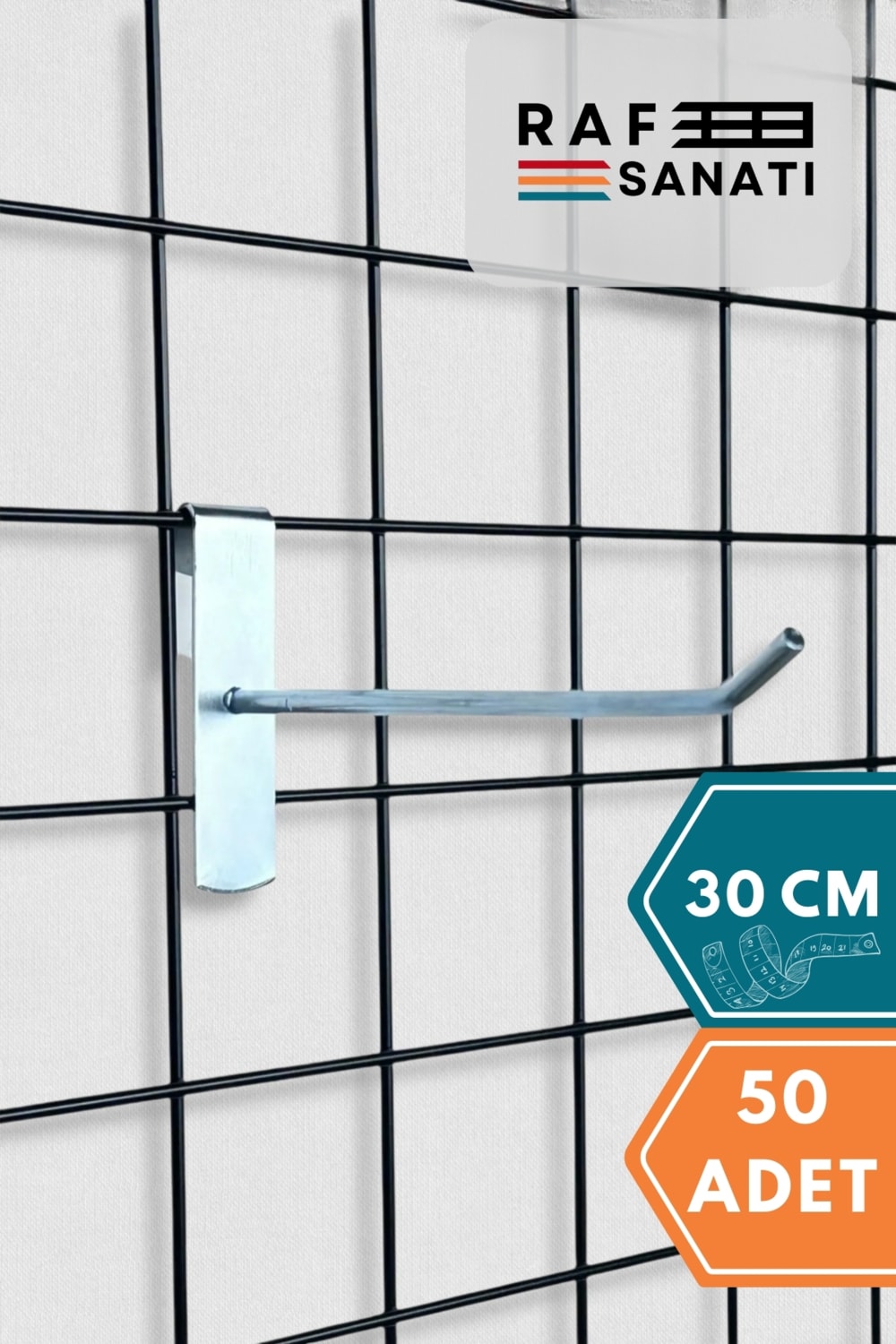 50 Adet Tel Pano Kancası 30 cm - Askı Kanca Raf Askısı Raf Aksesuar Tel Askı Çorap Kancası