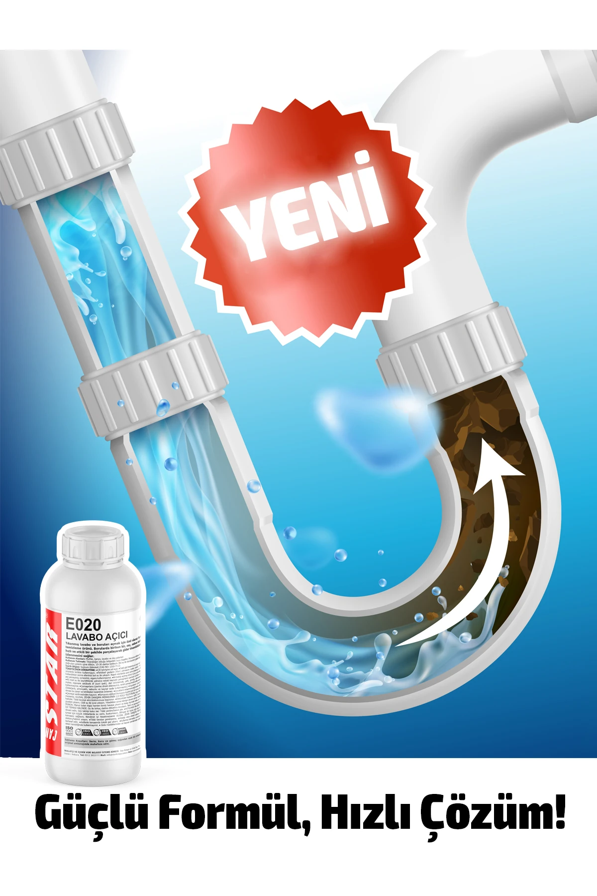 Ultra Güçlü Lavabo Açıcı – 1000 ml, 5 Dakikada Tıkanıklıkları Açan Güçlü Formül