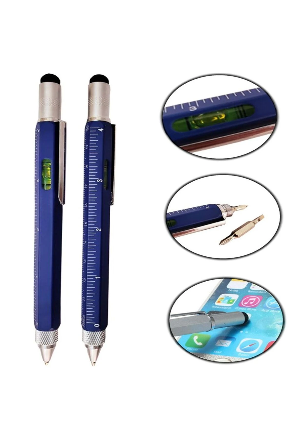 Cetvelli Tornavidali Su Terazili İlginç Dokunmatik Mimar Mavi Kalem