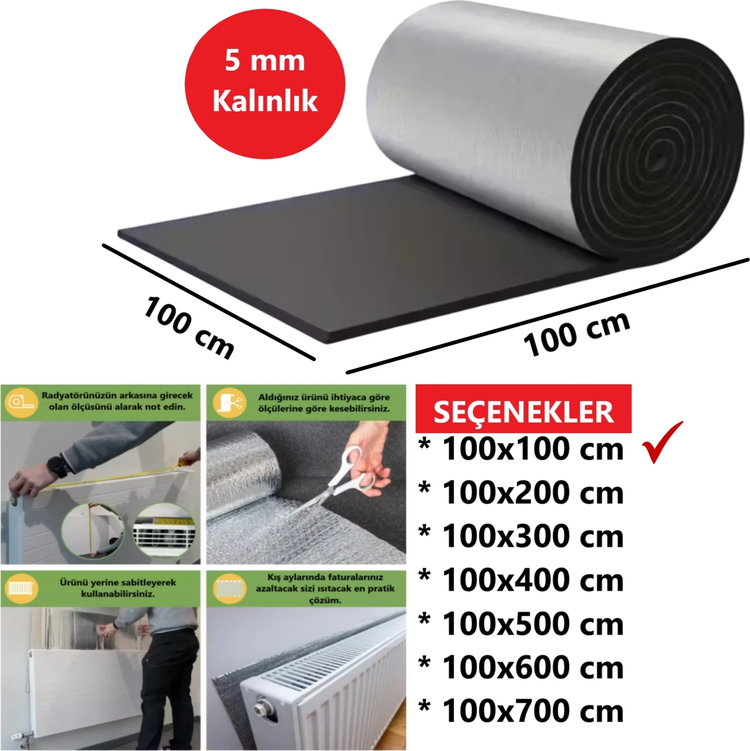 Petek Arkası Isı Yalıtım Levhası 5 mm Kalınlık 100X100 cm Kalorifer Radyatör Arkası Folyo