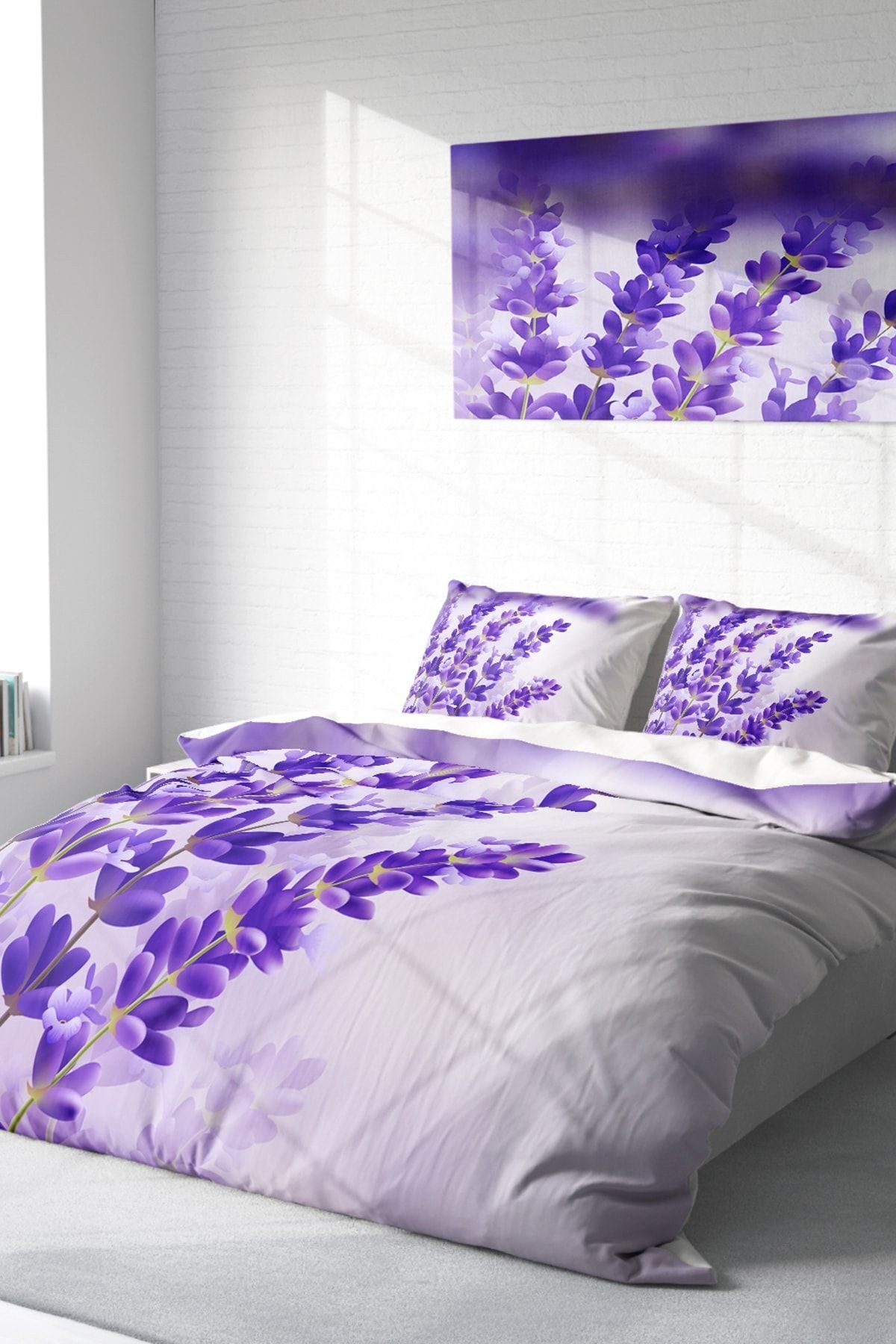 Lavander 3d Pamuk Saten Çift Kişilik Nevresim Takımı
