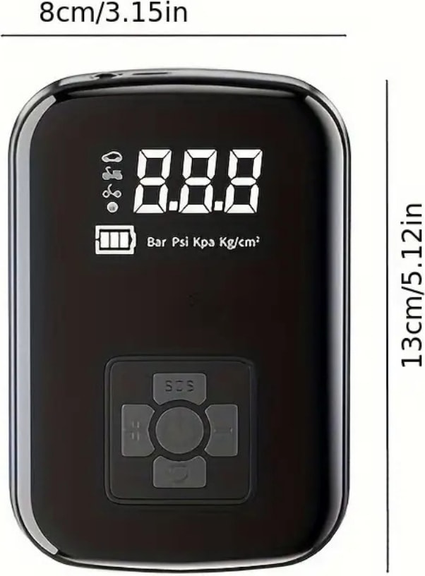 Hava Kompresörü, 150 Psı Dijital Göstergeli Oto Kompresör, Araba, Motosiklet, Bisiklet ve Top Için, Taşınabilir Şarjlı Kullanım, Fener Işığı, 4000 Mah Batarya, 3 Farklı Başlık (Psı,kpa,bar,kg/cm²)