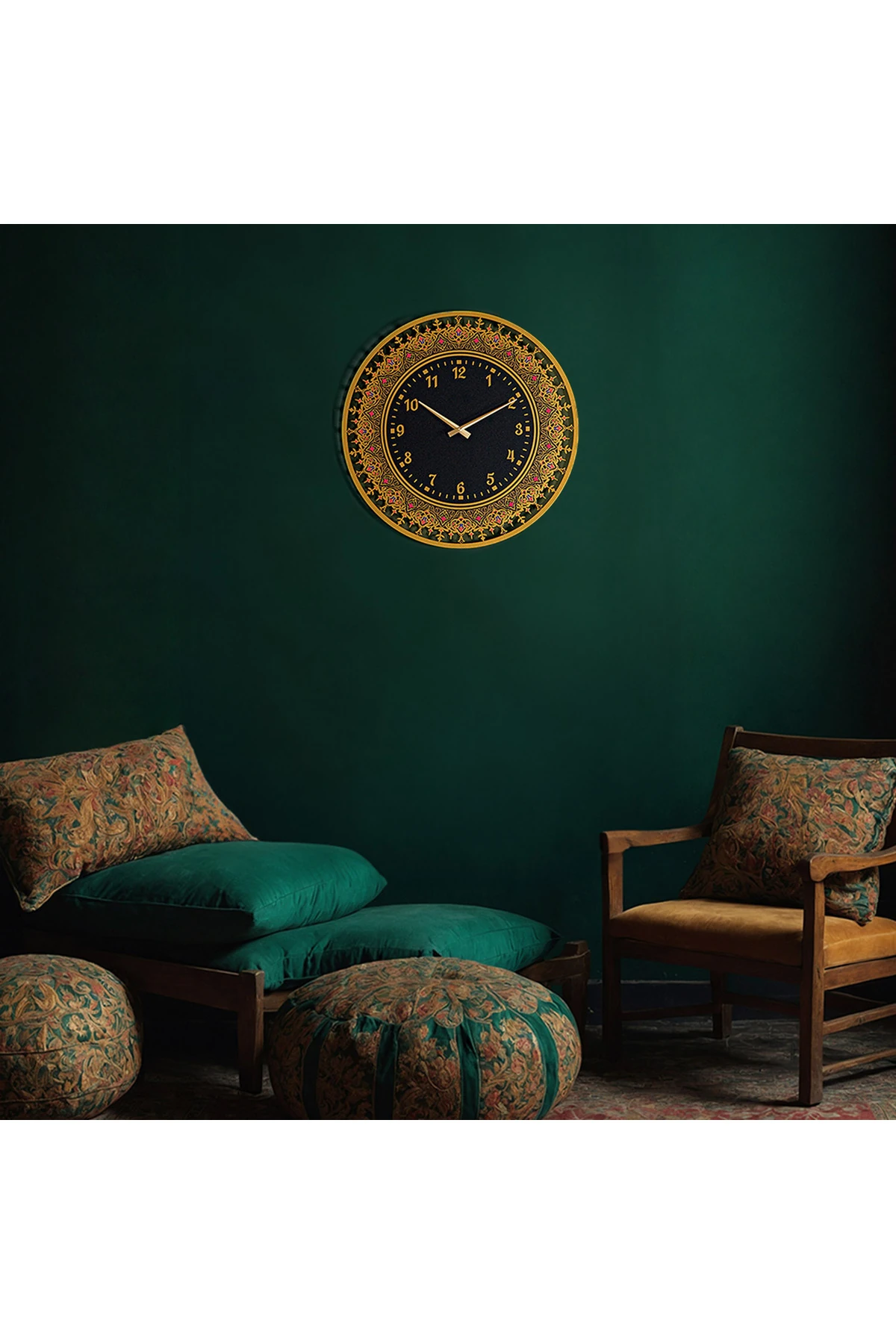 İslami Motifli Sessiz Renkli Metal Duvar Saati - 48x48 Cm - Dini Ev Dekorasyonu - Wams024