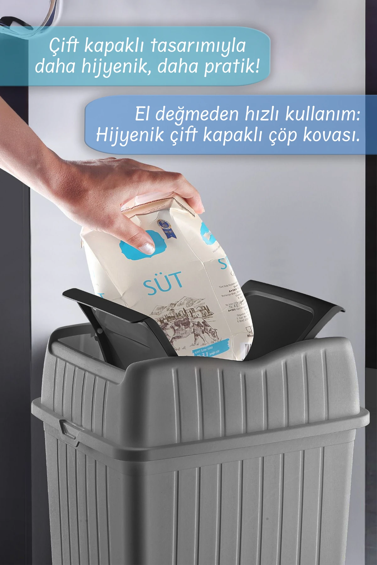 3'lü Çift Kapaklı Slim Çöp Kovası - Dekoratif Ev Ofis Banyo & Mutfak Düzenleyici Çöp Kutusu 5-10-22L
