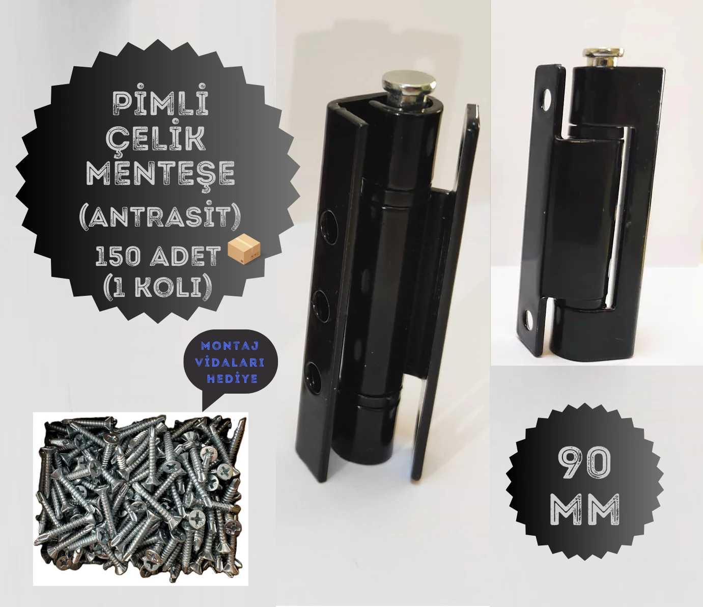 Pvc Pimapen Kapı Pencere Menteşesi Çelik 90MM /150 Adet-1 Koli) Vidalar Dahil