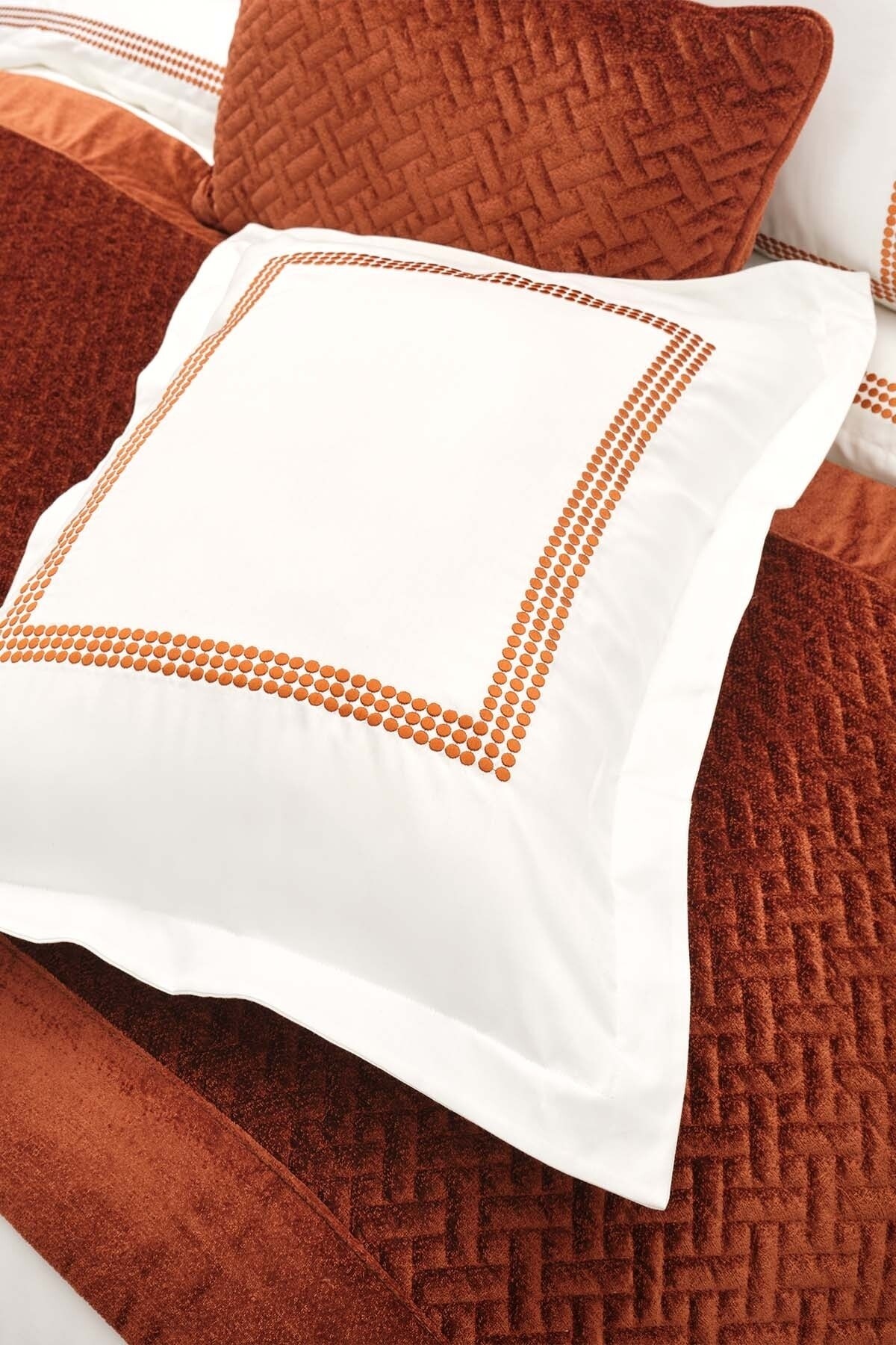 White Col Azure Hardal Çift Kişilik Percale Nevresim Takımı