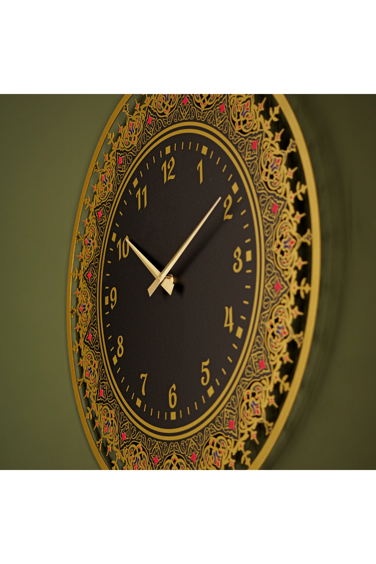 İslami Motifli Sessiz Renkli Metal Duvar Saati - 48x48 Cm - Dini Ev Dekorasyonu - Wams024